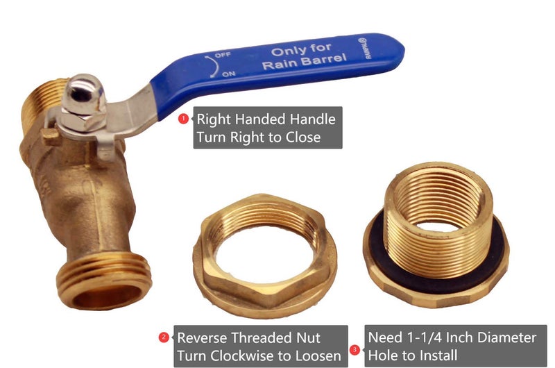 RAINPAL RBS024 Brass Rain Barrel Spigot (LF Compliant 3/4" Quarter Turn Ball Valve w/Bulkhead Fitting and Thread Tape, 7 GPM) - Image 4